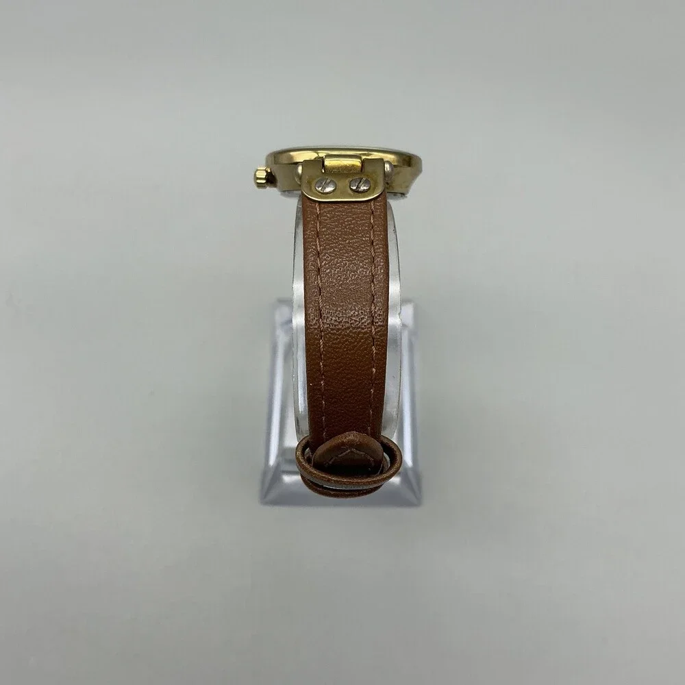 Anne Klein Womens Watch 26mm Gold Tone Brown Leather Band New Battery